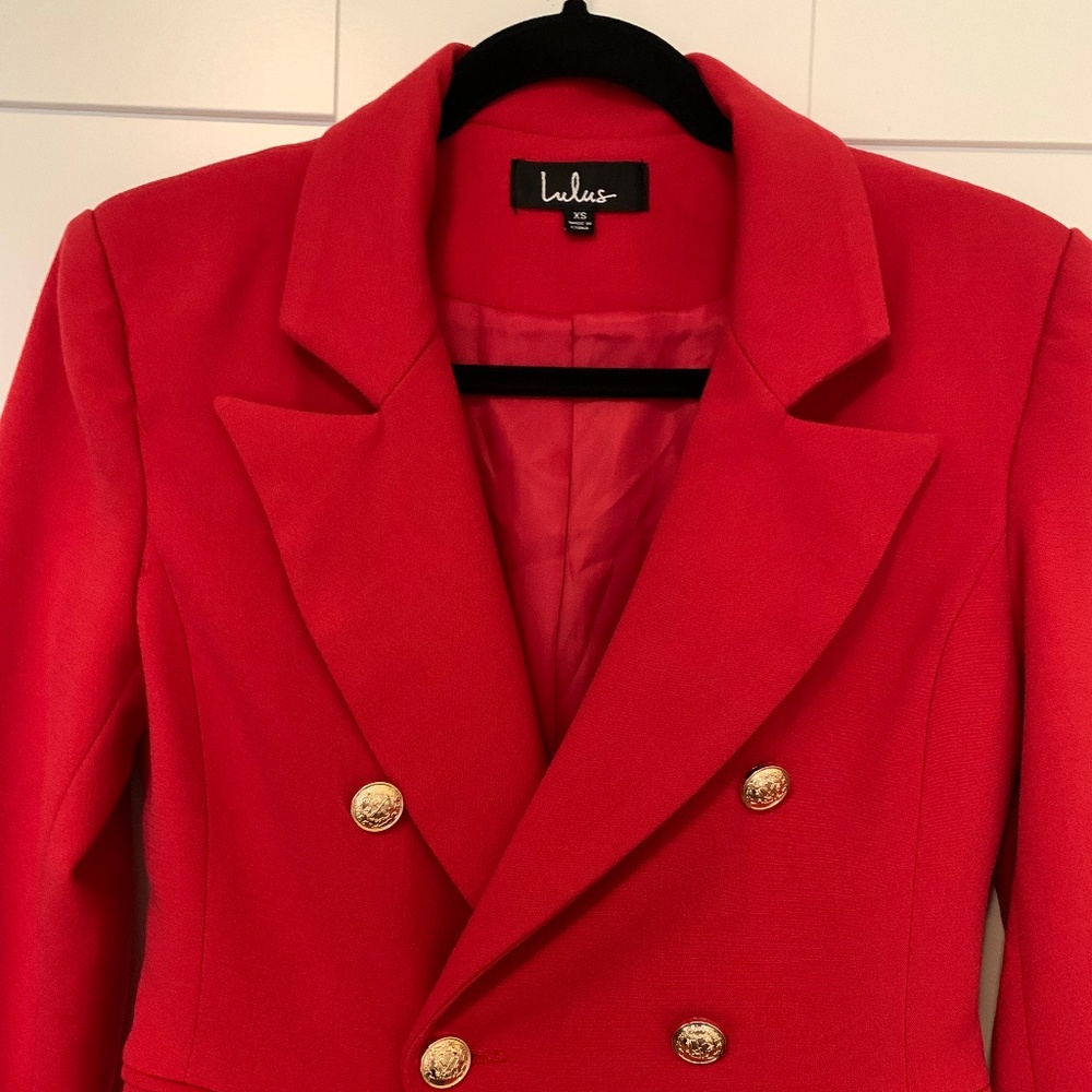 Long Red Gold Button Blazer - Picture 7 of 15